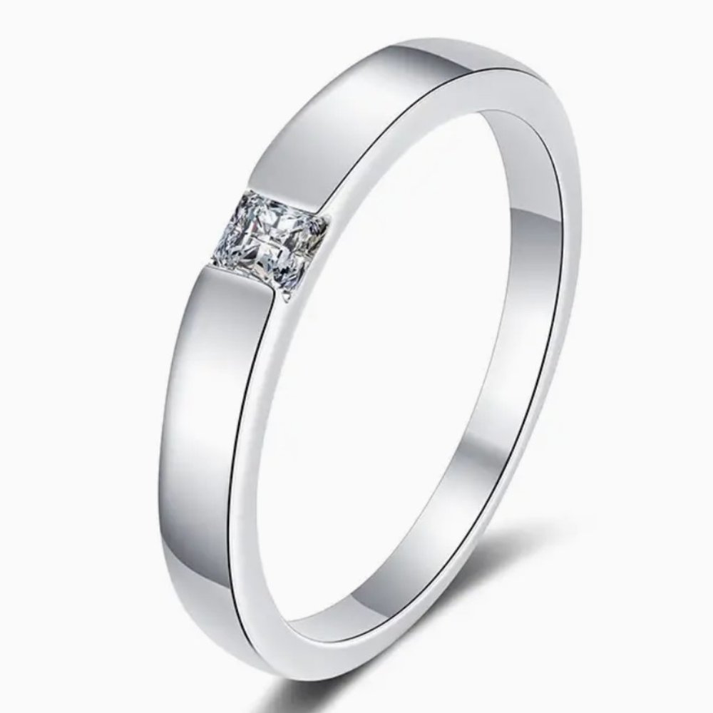 Dimond Ring Single Stone Silver 925 Band Simple Square Moissanite Ring SZ 9 NWT